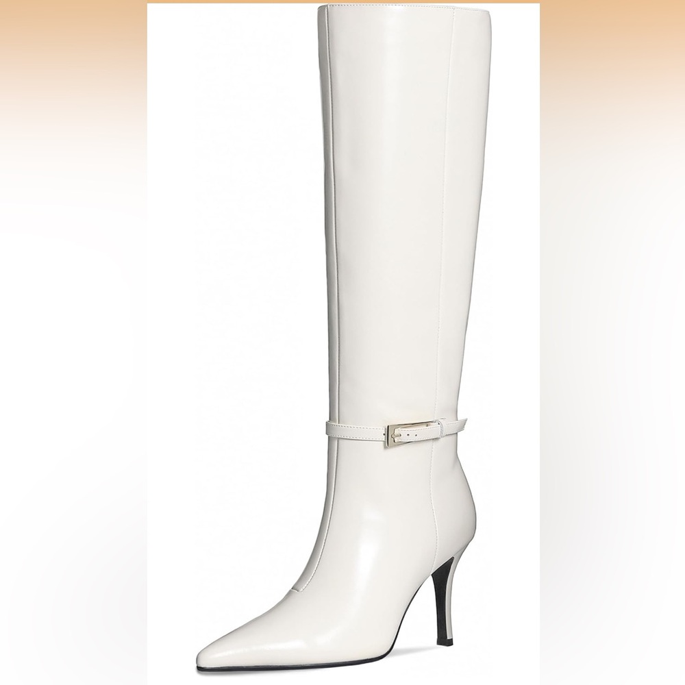 White Knee-High Pointed-Toe Stiletto Boots